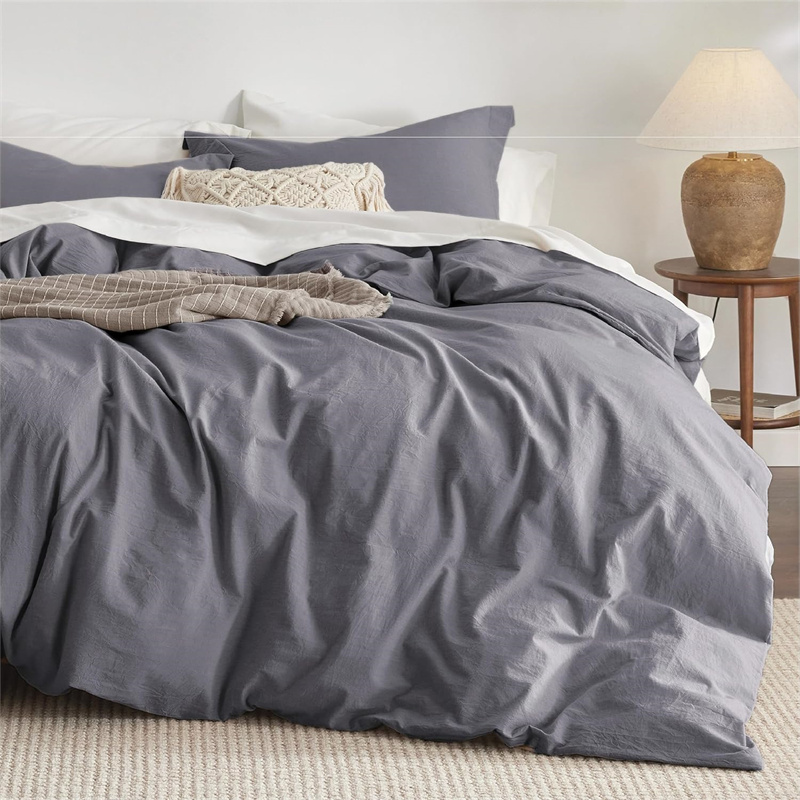 Linen Duvet Cover - Washed Cotton 3pcs Bedding Set Solid