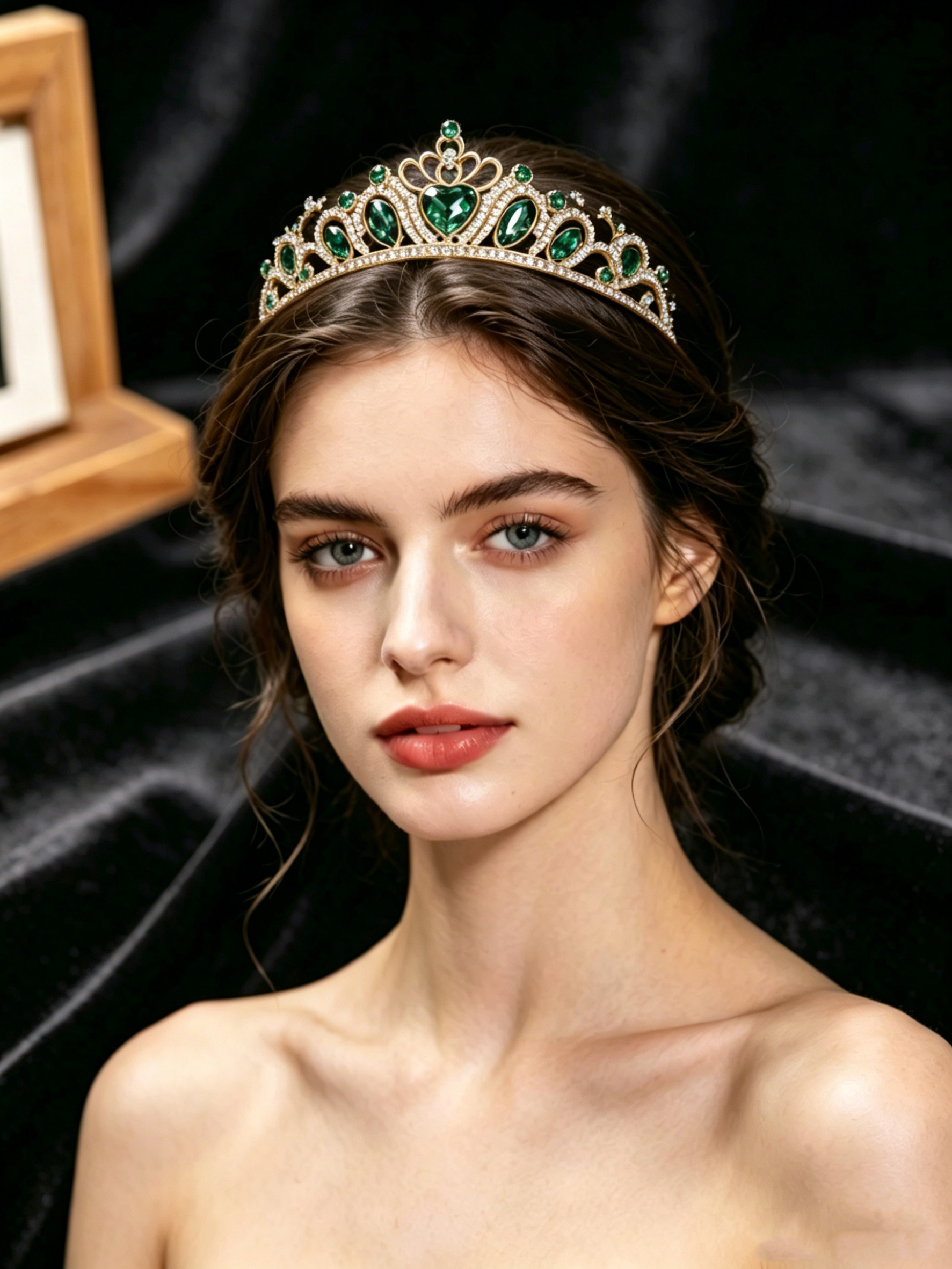 Luxury Lifestyle - Retro Heart-Shaped Emerald Green Rhinestone Crown