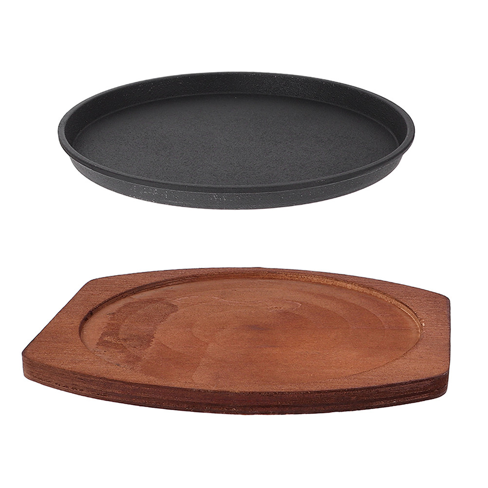 Wooden Serving Tray - 1Set Iron Steak Sizzle Griddle Pan