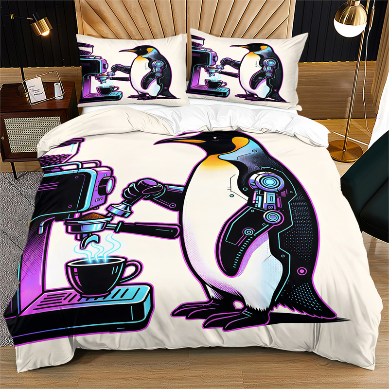 Cute Coffee Penguin Print Duve - Linen Duvet Cover recensione e prezzo