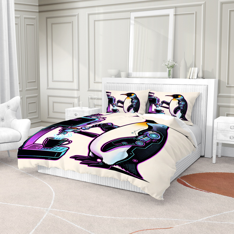Cute Coffee Penguin Print Duve - Linen Duvet Cover recensione e prezzo
