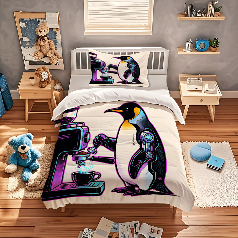 Cute Coffee Penguin Print Duve - Linen Duvet Cover recensione e prezzo