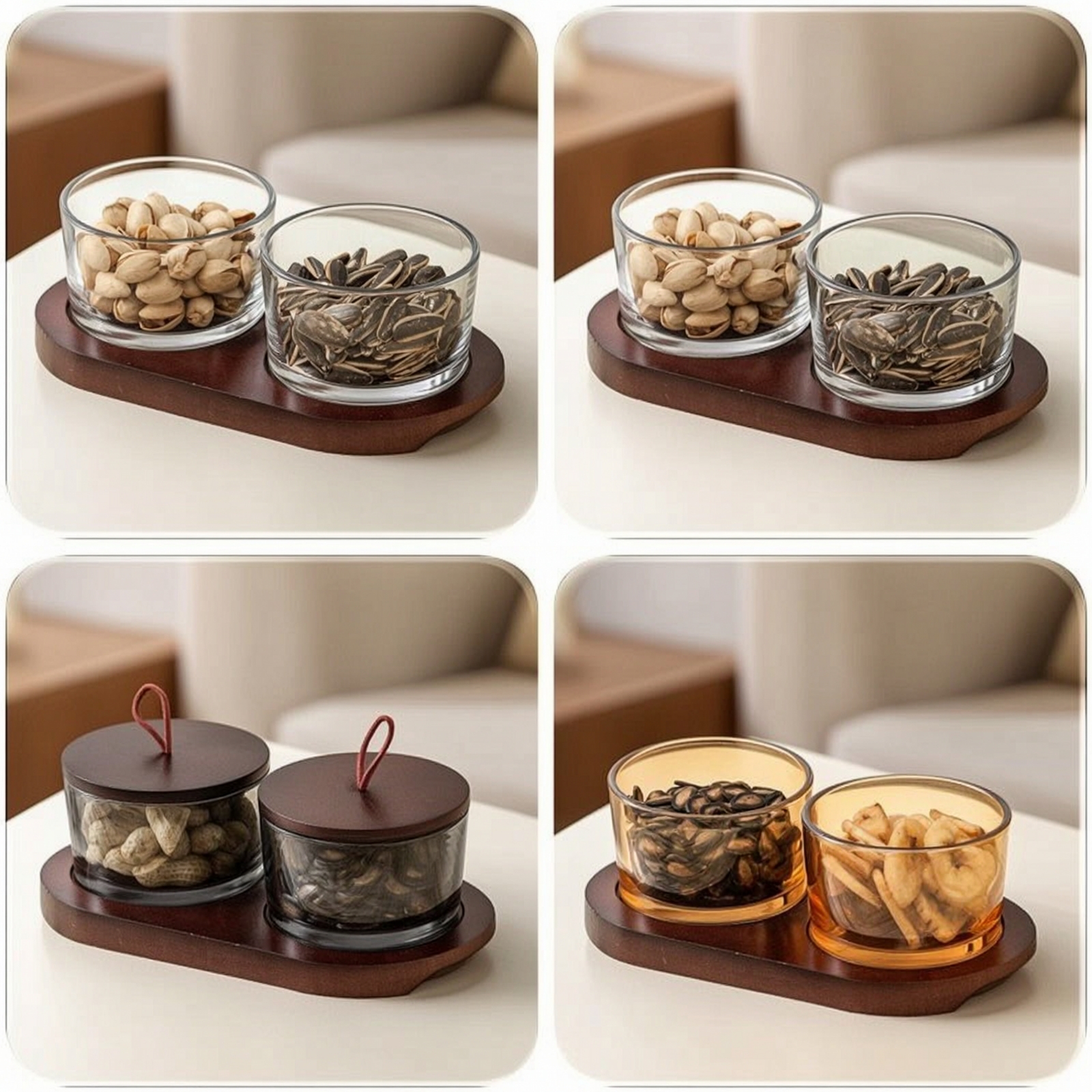 Snack Server with Glass Bowls  - Wooden Serving Tray recensione e prezzo
