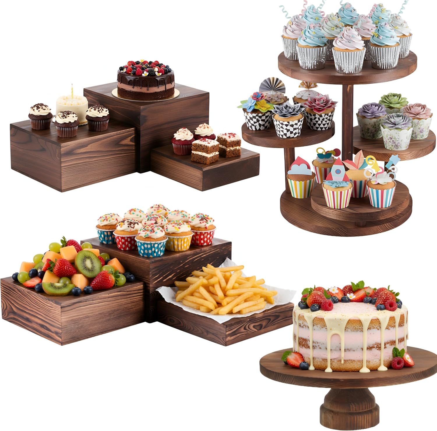 4 Tier Round Cupcake Tower Sta - Wooden Serving Tray recensione e prezzo