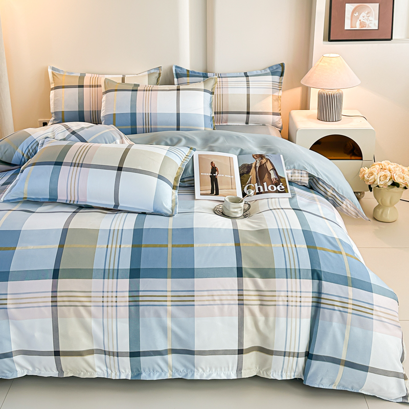 4PCS Blue Plaid Bedding Set Mo - Linen Duvet Cover recensione e prezzo