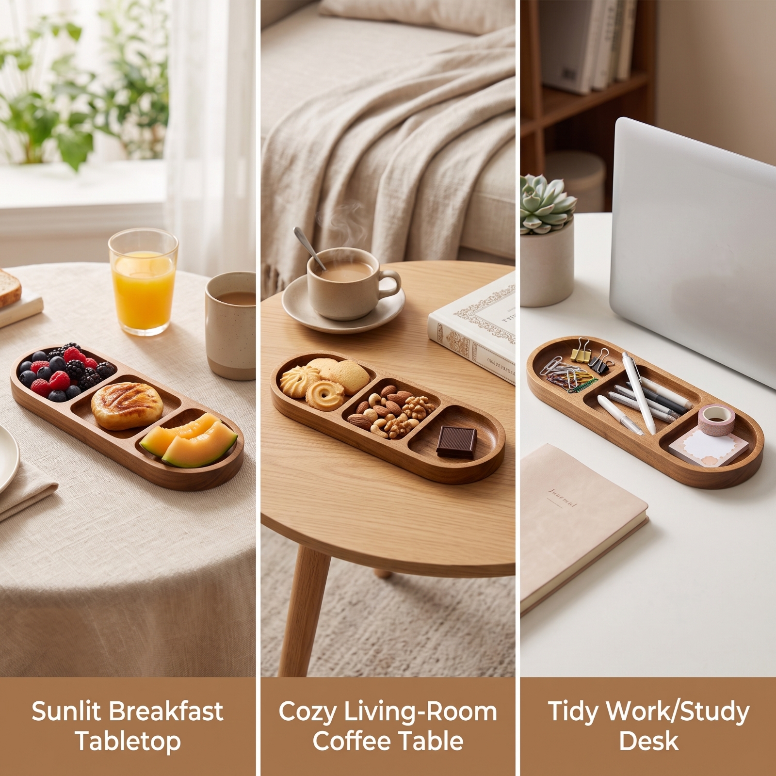 Acacia Wood Serving Tray 3-Com - Wooden Serving Tray recensione e prezzo