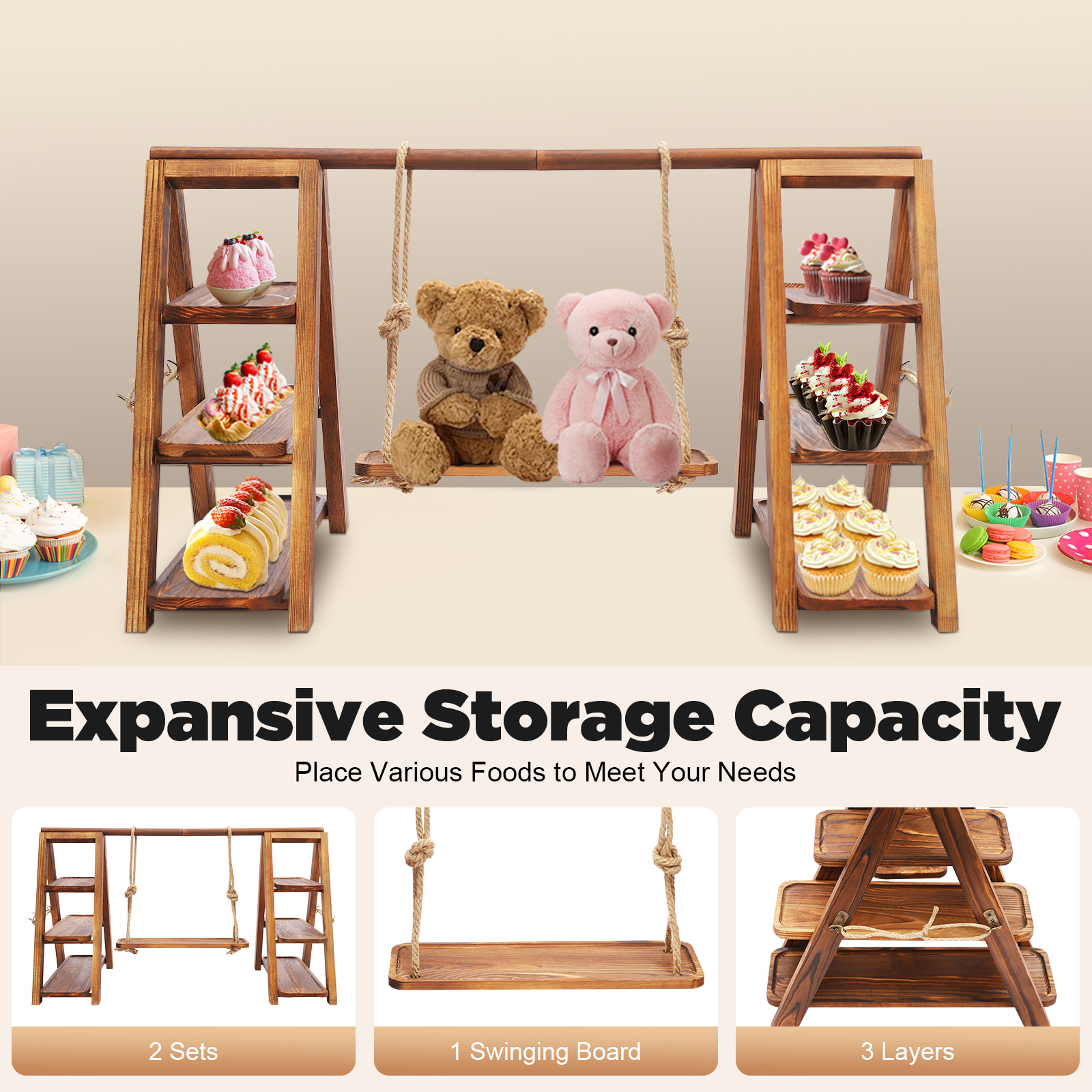 Wooden 3 Tier Cupcake Stand wi - Wooden Serving Tray recensione e prezzo